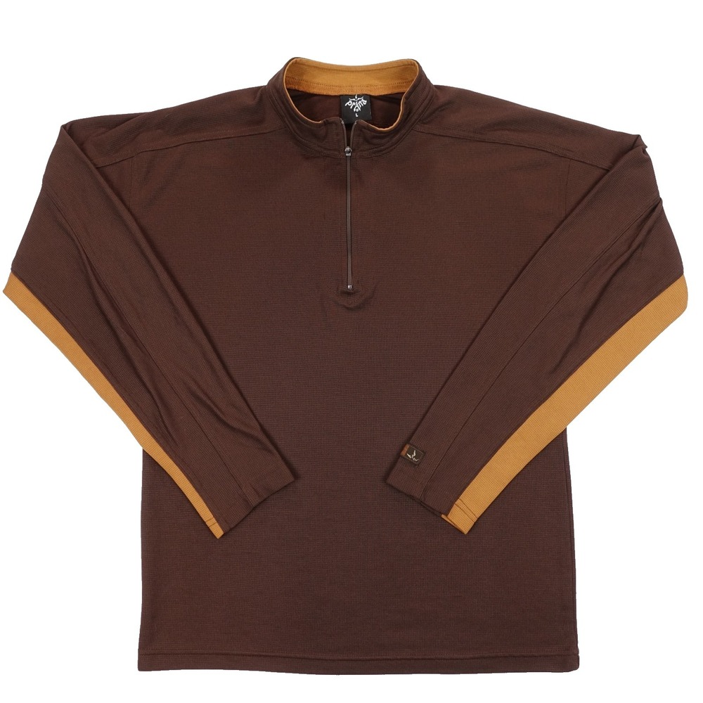 Prana 1/4 Zip Pullover Sweater Mens Large Brown Orange Lightweight Stretch